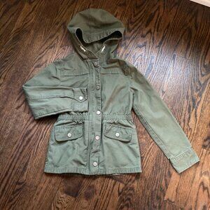 Girls Gap Kids Jacket Size L Green Hooded Utility